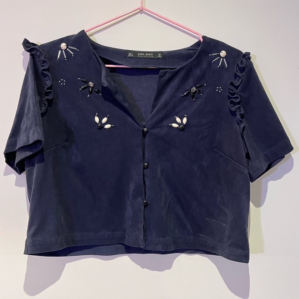 Suede crop top with jewel detail L